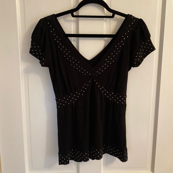 Marc Jacobs V-Neck Short Sleeve Top, Polka Dot Trim - Picture 2 of 3